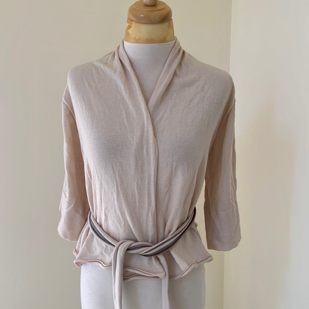 Reiss small pale blush wool open wool cardigan.